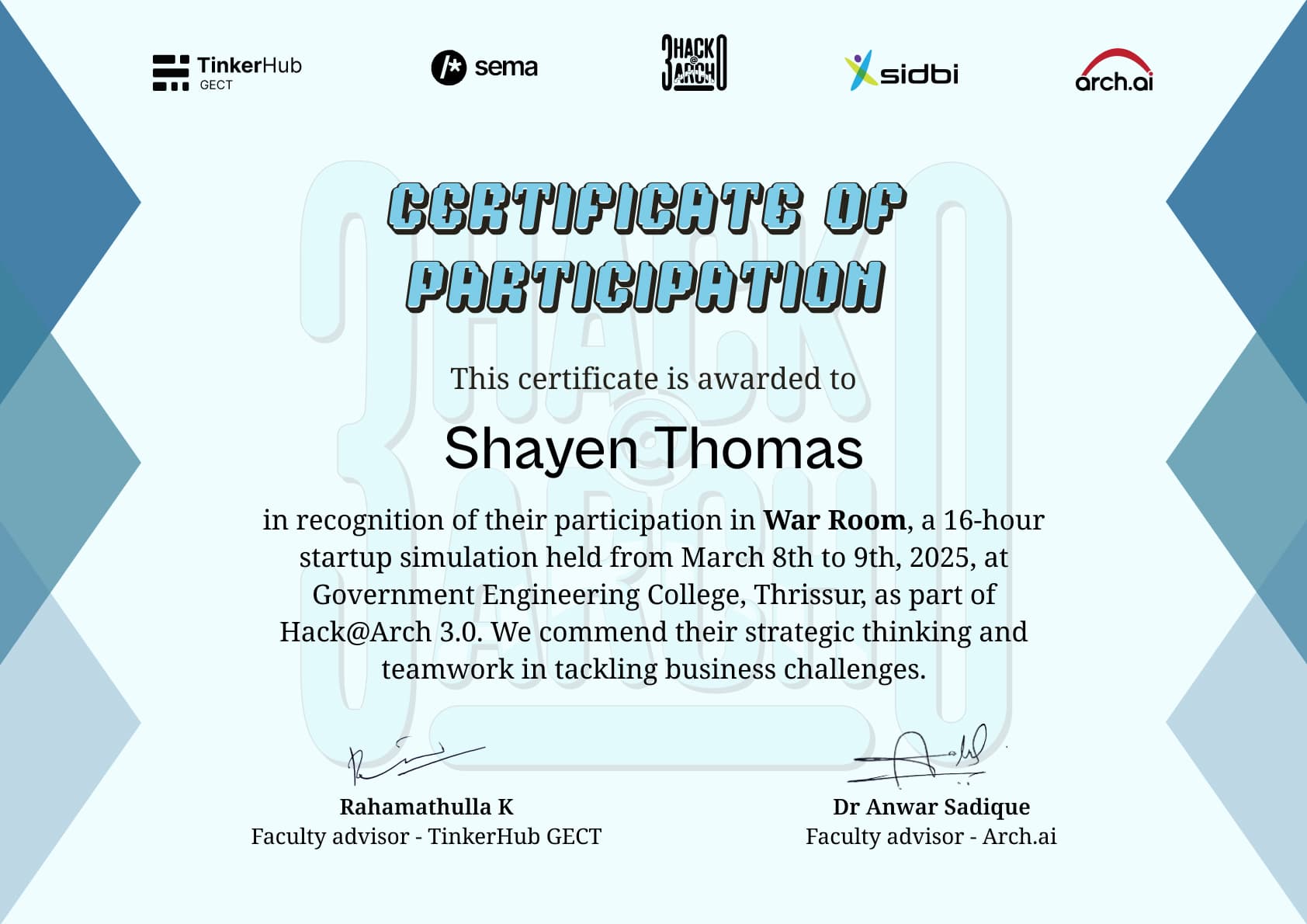 Shayen Thomas - War Room (Hack@Arch 3.0)